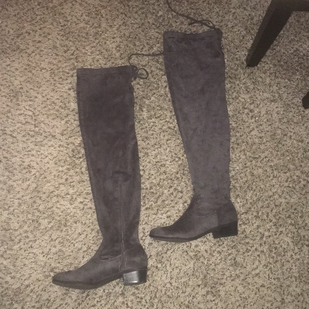 Over the knee faux suede gray boots